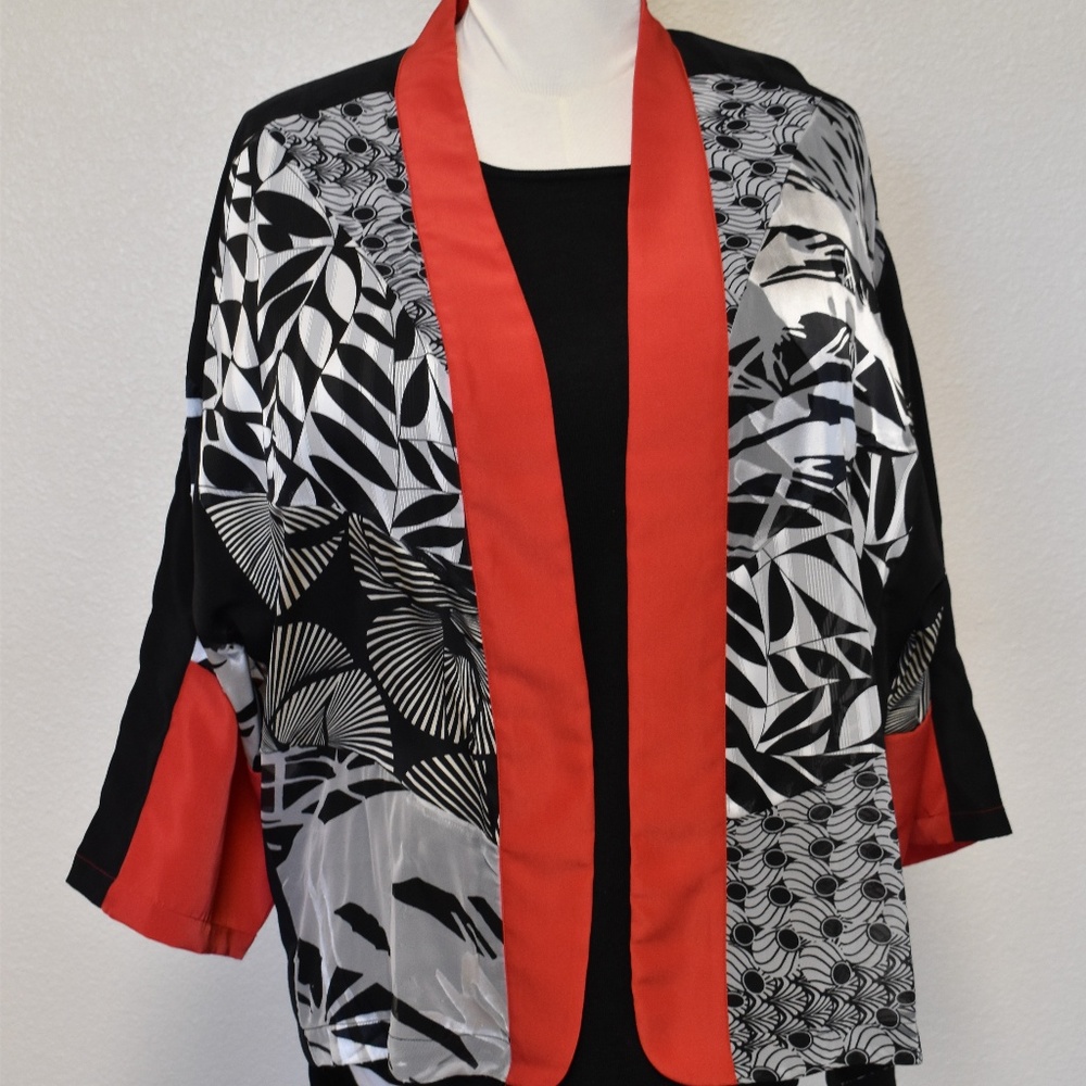 Chicos Red and Black Kimono Style Jacket